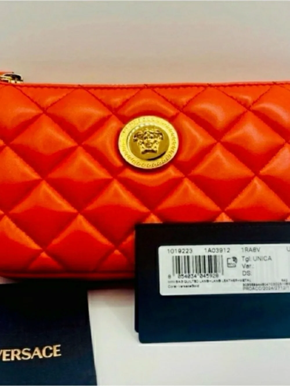 Versace Quilted Leather Shoulder Bag, Gold Medusa & Card Holder (Retail $1375)